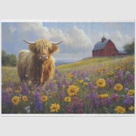 Highland Koe Paarse Yellow Wildflowers Decoupage Tissuepapier