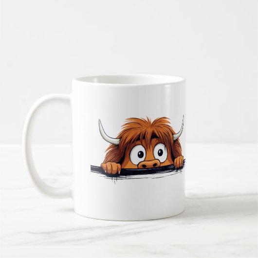 Highland Koe Peeking Schattige Schattig Funny Anim Koffiemok (Links)