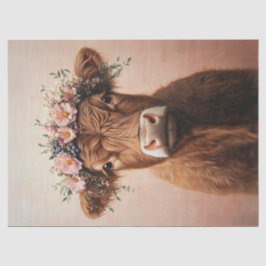 Highland Koe Pink Flower Crown Decoupage Tissuepapier