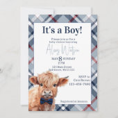 Highland koe plaid baby shower uitnodiging (Voorkant)