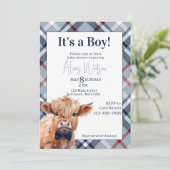 Highland koe plaid baby shower uitnodiging (Staand voorkant)