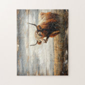 Highland Koe Portret op verweerd hout Legpuzzel (Verticaal)