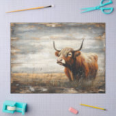 Highland Koe Portret op verweerde houten decoupage Tissuepapier (Craft)