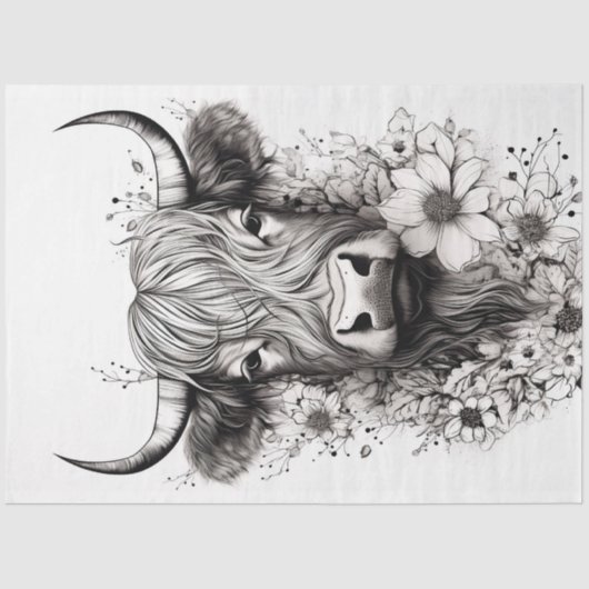 Highland Koe potlood Art 1 Decoupage papier (Voorkant)