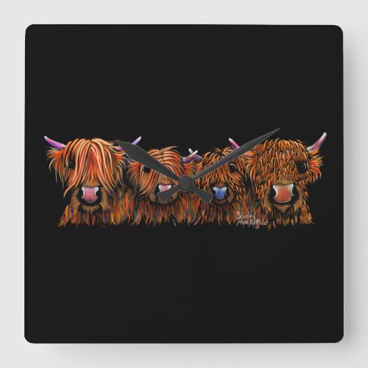 HiGHLaND Koe PRiNT SCoTTiSH ' THe GiNGeR NuTS ' Vierkante Klok (Voorkant)