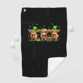 Highland Koe Print St Patricks Day Shamrock Iers Golfhanddoek (Insitu)