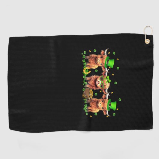 Highland Koe Print St Patricks Day Shamrock Iers Golfhanddoek (Horizontaal)