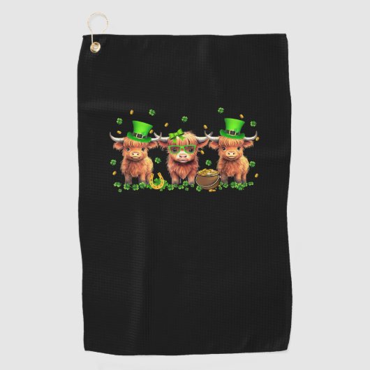 Highland Koe Print St Patricks Day Shamrock Iers Golfhanddoek (Voorkant)
