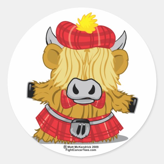 Highland Koe Red Kilt Ronde Sticker (Voorkant)