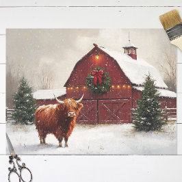 Highland Koe Rode Schuur Kerstdecoupage Tissuepapier