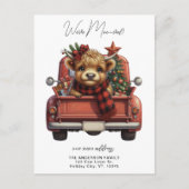 Highland Koe  Rode Truck Kerstmis Verhuizen Aankondigingskaart (Voorkant)