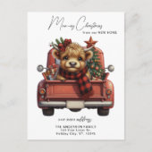 Highland Koe  Rode Truck Kerstmis Verhuizen Briefkaart (Voorkant)