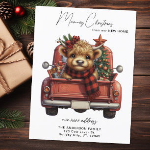 Highland Koe  Rode Truck Kerstmis Verhuizen Briefkaart