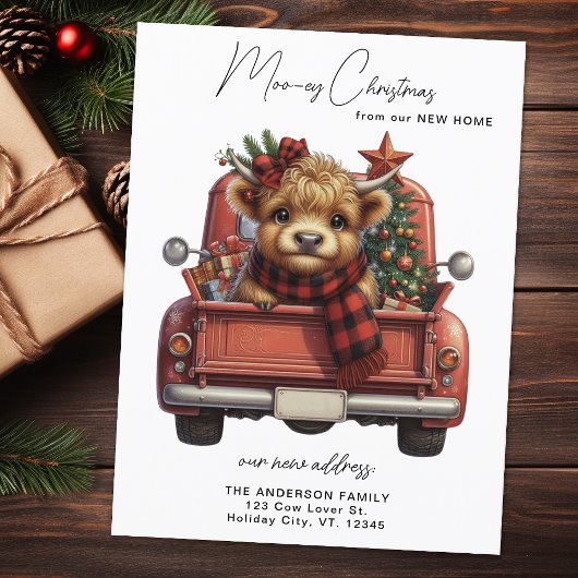 Highland Koe  Rode Truck Kerstmis Verhuizen Briefkaart