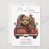 Highland Koe  Rode Truck Kerstmis Verhuizen Feestdagenkaart (Voorkant)
