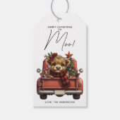 Highland Koe Rode Truck Vrolijk Kerstfeest Cadeaulabel (Voorkant)