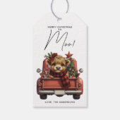 Highland Koe Rode Truck Vrolijk Kerstfeest Cadeaulabel (Achterkant)