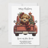 Highland Koe  Rode Truck Vrolijk Kerstfeest Feestdagenkaart (Voorkant)