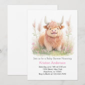 Highland Koe Roze Avontuur Meisje Baby shower Kaart (Voorkant / Achterkant)