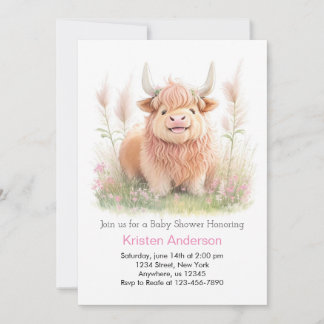Highland Koe Roze Avontuur Meisje Baby shower Kaart