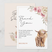 Highland Koe Roze Boho Bloemen Baby shower Kaart (Voorkant / Achterkant)