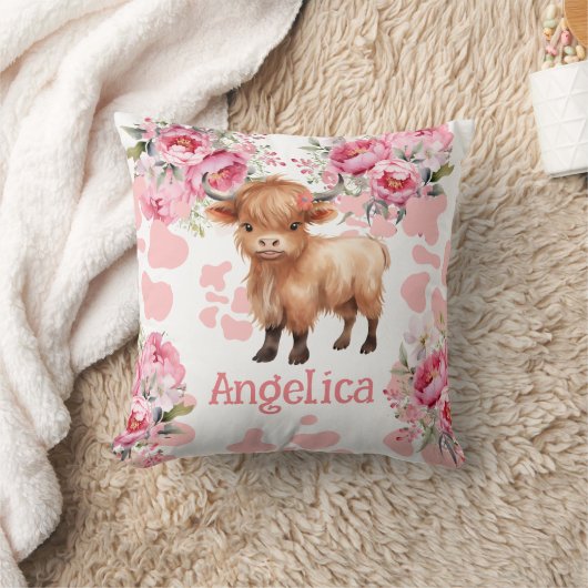 Highland Koe Roze Boho Kinder Sierkussen (Deken)