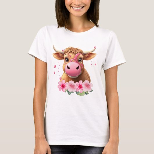 Highland koe roze bubblegum burst t-shirt (Voorkant)