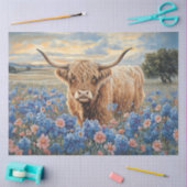Highland Koe Roze en Blauwe Wildflowers Decoupage Tissuepapier (Craft)