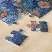 Highland Koe Roze en Blauwe Wildflowers Legpuzzel (Zijkant)