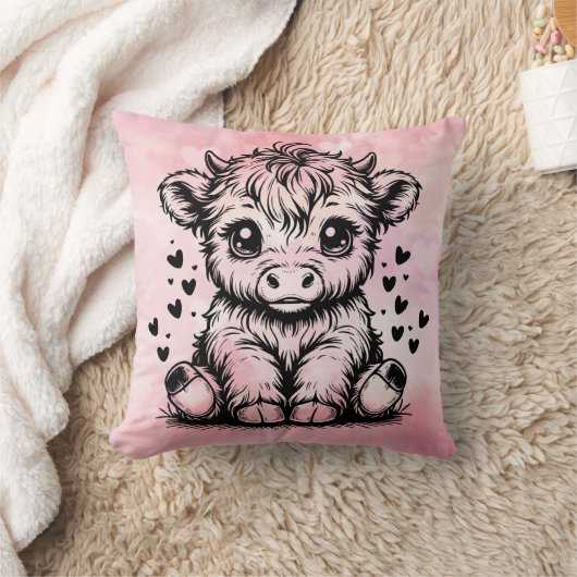 Highland Koe Roze Harten Kussen (Deken)