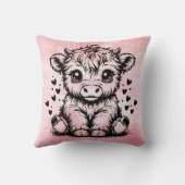 Highland Koe Roze Harten Kussen (Achterkant)