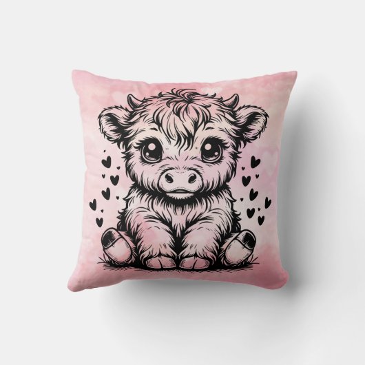 Highland Koe Roze Harten Kussen (Achterkant)