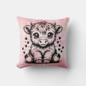 Highland Koe Roze Harten Kussen (Voorkant)