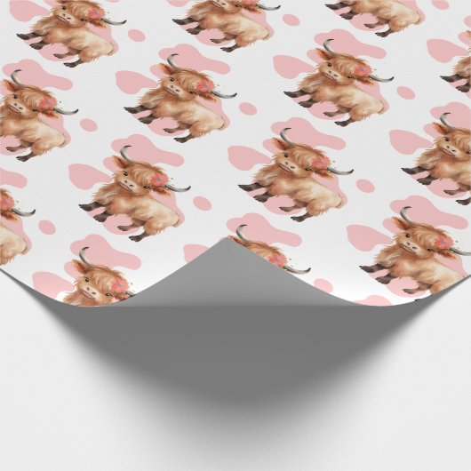 Highland Koe roze inpakpapier (Hoek)