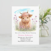 Highland Koe Roze Meadow Meisje Baby shower Kaart (Staand voorkant)