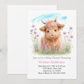 Highland Koe Roze Meadow Meisje Baby shower Kaart (Voorkant / Achterkant)