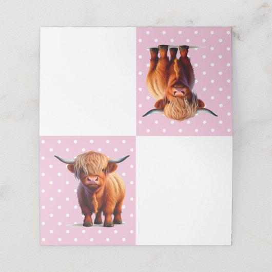 Highland Koe Roze Plaatskaartje (Buitenkant ongevouwen)