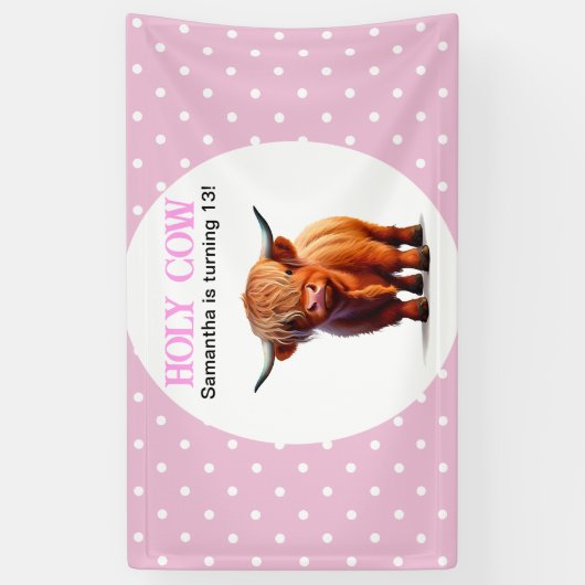 Highland Koe roze witte banner (Verticaal)