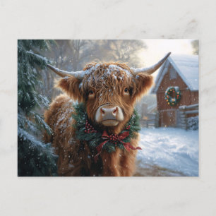 Highland Koe Rustic Barnyard Christmas Briefkaart