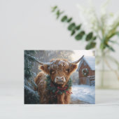 Highland Koe Rustic Barnyard Christmas Briefkaart (Staand voorkant)
