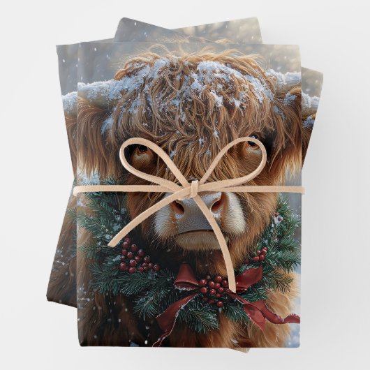 Highland Koe Rustic Barnyard Christmas Decoupage Inpakpapier Vel (In situ)