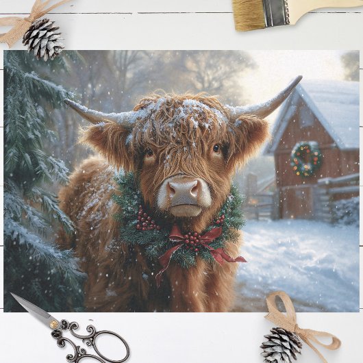 Highland Koe Rustic Barnyard Christmas Decoupage Tissuepapier