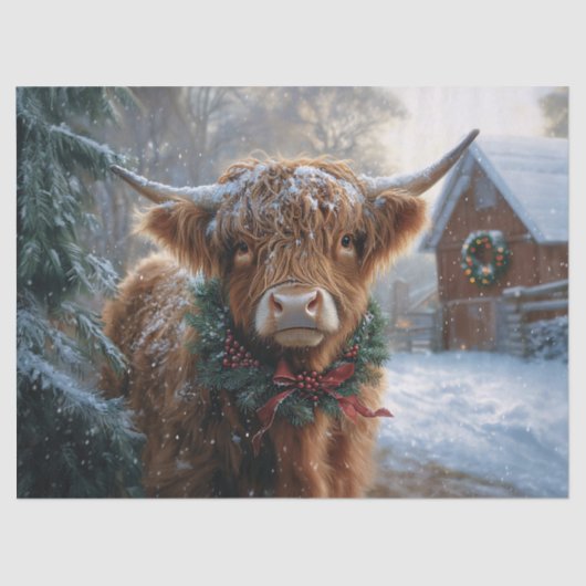 Highland Koe Rustic Barnyard Christmas Decoupage Tissuepapier (Voorkant)