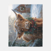 Highland Koe Rustic Barnyard Christmas Fleece Deken (Voorkant)