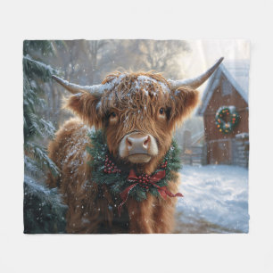 Highland Koe Rustic Barnyard Christmas Fleece Deken