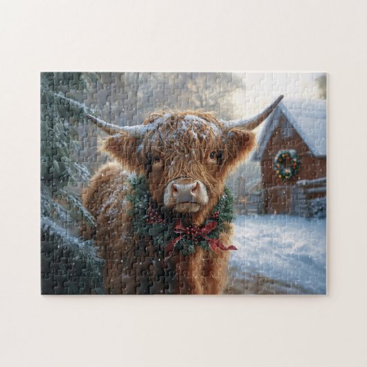Highland Koe Rustic Barnyard Christmas Legpuzzel (Horizontaal)