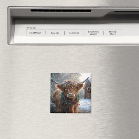 Highland Koe Rustic Barnyard Christmas Magneet (Insitu (Vaatwasser))