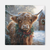 Highland Koe Rustic Barnyard Christmas Magneet (Voorkant)