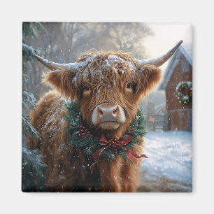 Highland Koe Rustic Barnyard Christmas Magneet