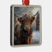 Highland Koe Rustic Barnyard Christmas Metalen Ornament (Rechts)
